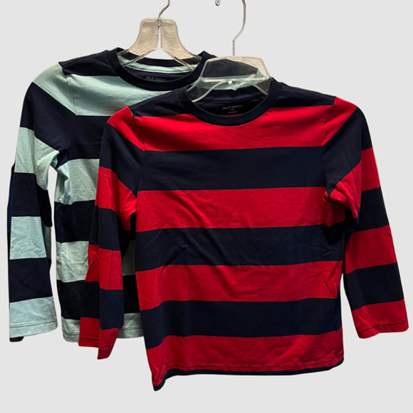 Old Navy Boy's Striped Long Sleeve T-Shirt Bundle Red/Blue, Size Medium (8 Boys) - Picture 1 of 9